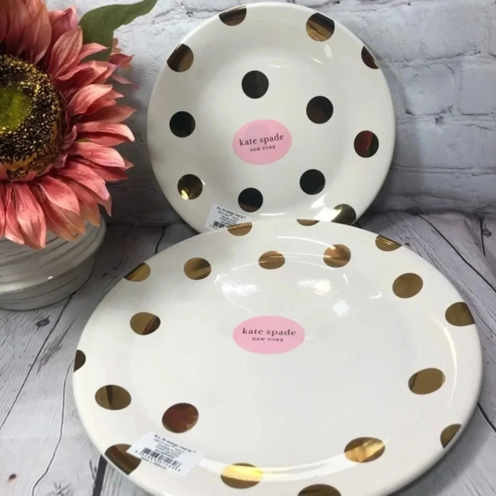 Kate Spade ♠️ by Lenox dinner plate- all in good taste gold polka dot